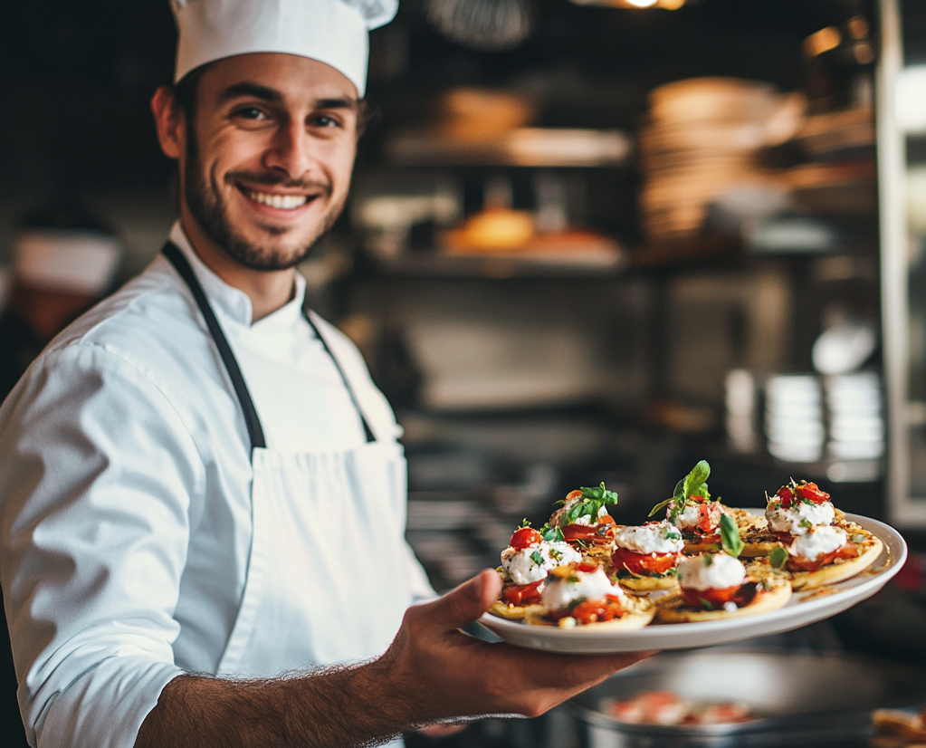 A happy restaurant chef using Joyous to do all their marketing and promotion